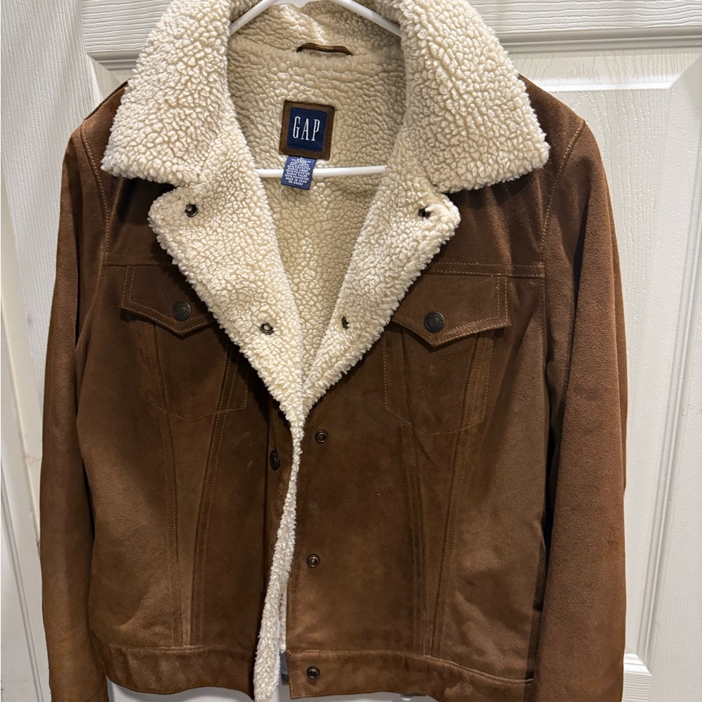 GAP Women's Brown Jacket with Cream Sherpa Lining